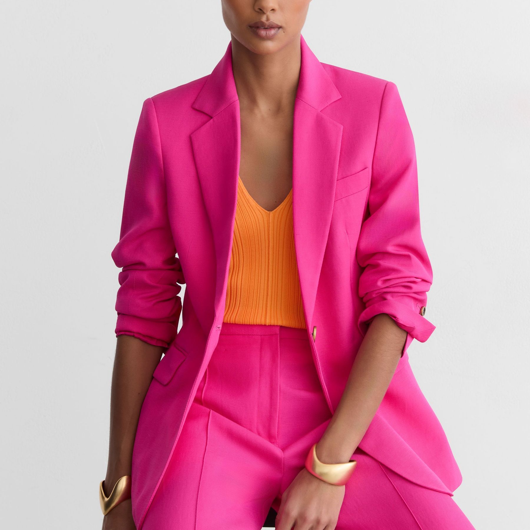 Single-Breasted Suit Blazer With Linen in Pink - Size 4