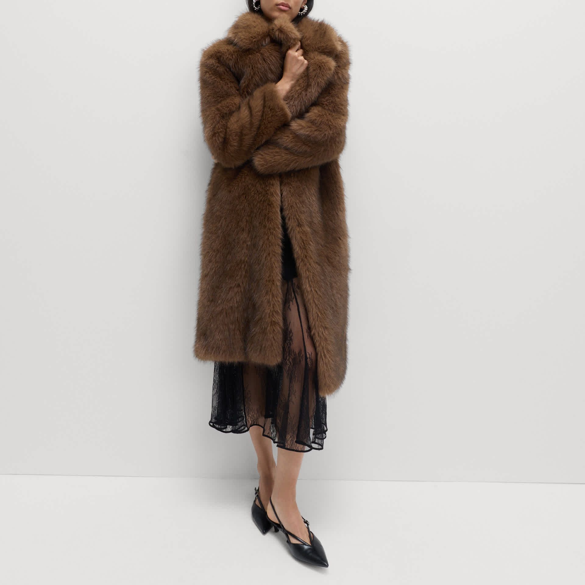 Faux Fur Single Breasted Longline Coat