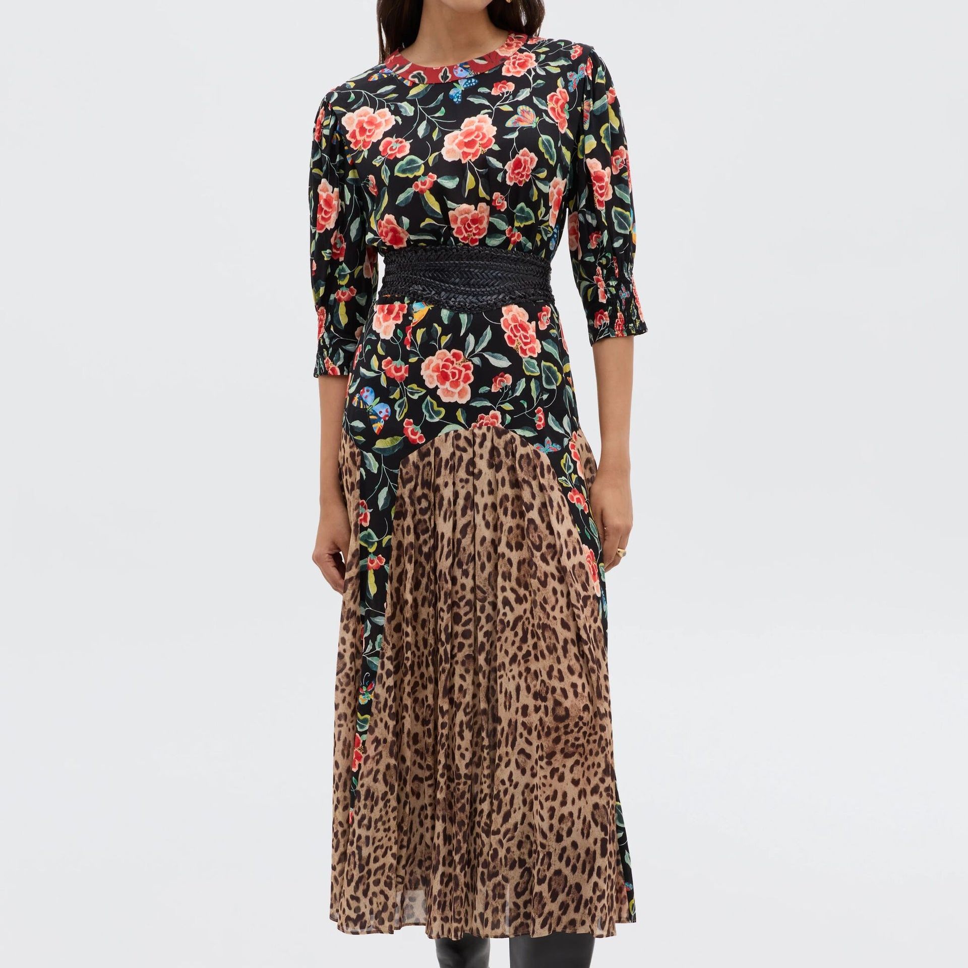 Meg Midi Dress in Multi Mila Butterfly Mix Black