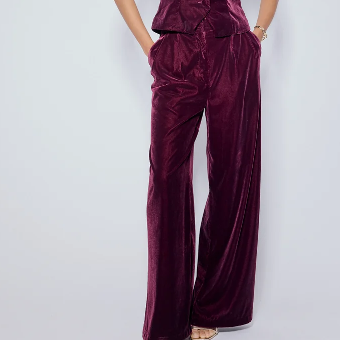 Nobody's Child, Burgundy Velvet Wide Leg Trousers
