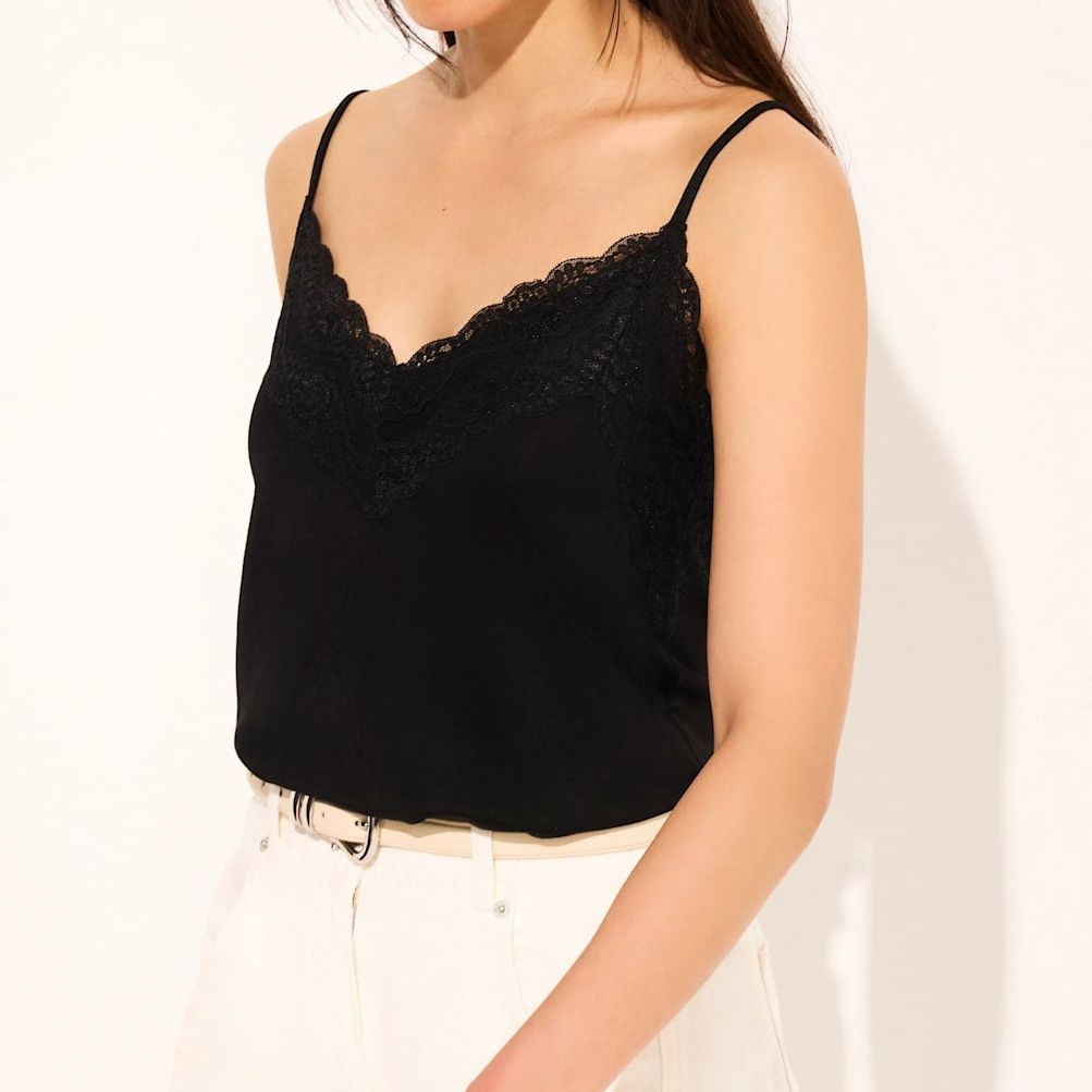 Black Lace Detail Camisole Top