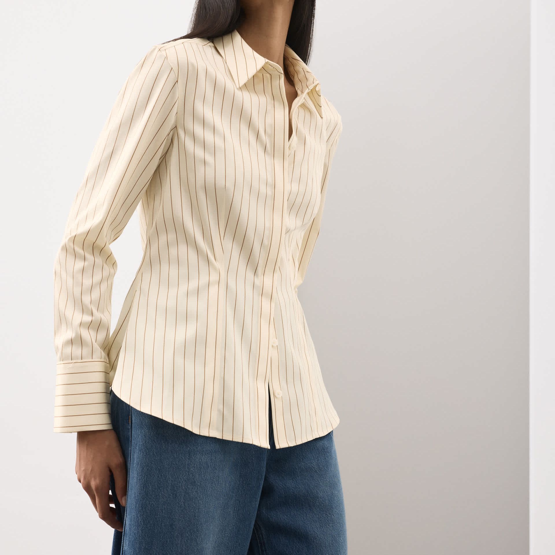Pure Cotton Striped Fitted Waisted Shirt