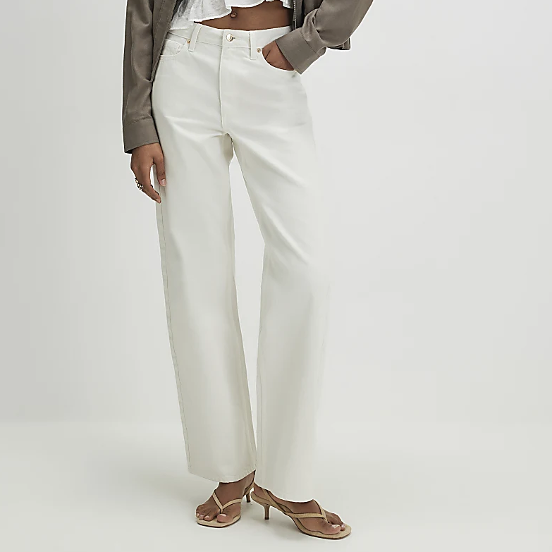 River Island, White High Waisted Relaxed Straight Jeans