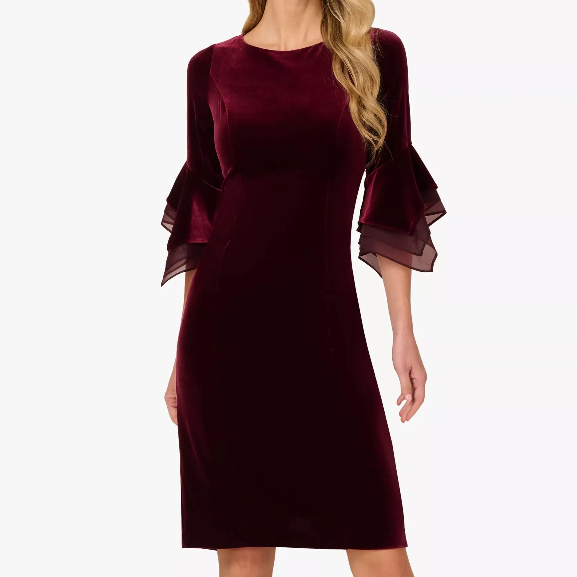 Adrianna Papell Velvet Bell Sleeve Sheath Dress
