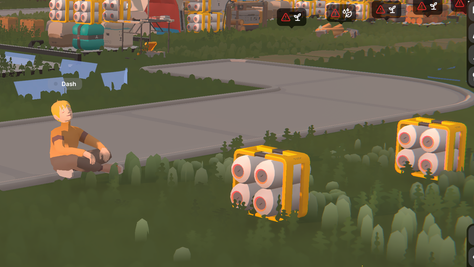 Screenshots from the game Seed, showing Dashiell Wood's Seedling staring at abandoned resources