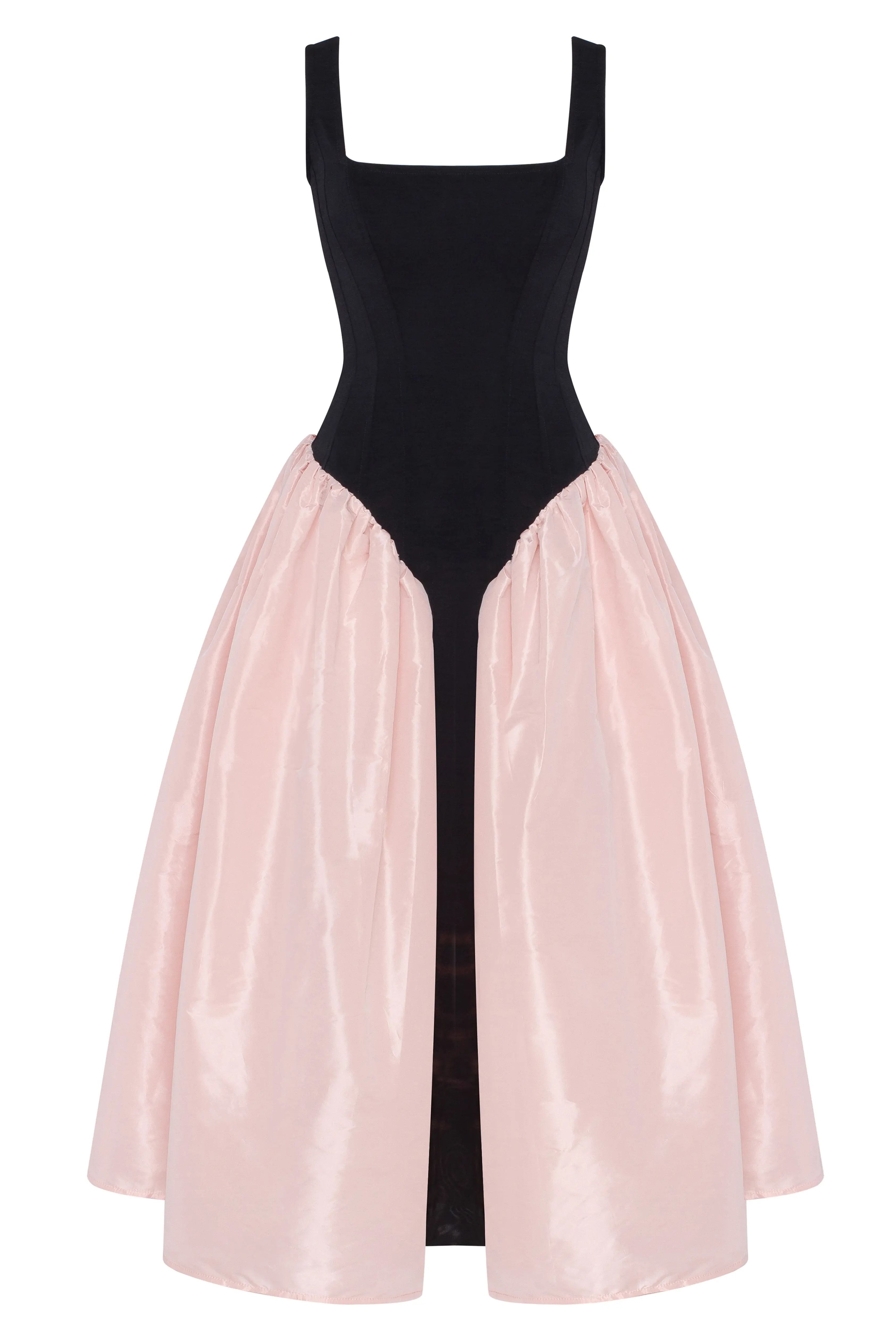 Milla Corset Dress On Straps With A Glossy Midi Skirt
