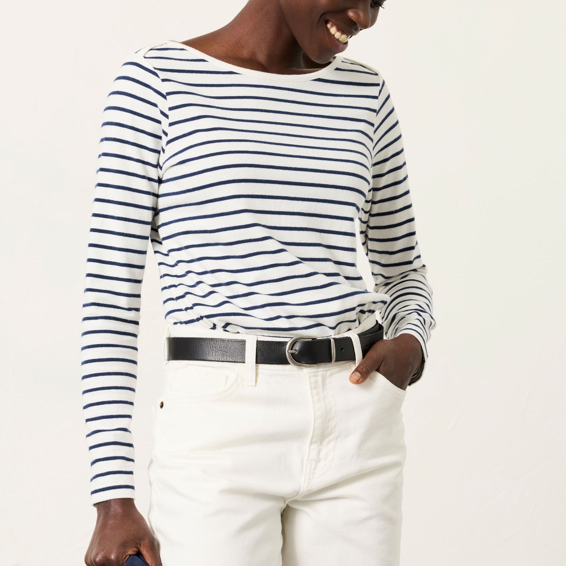 Breton Ivory Striped 100% Cotton T-Shirt