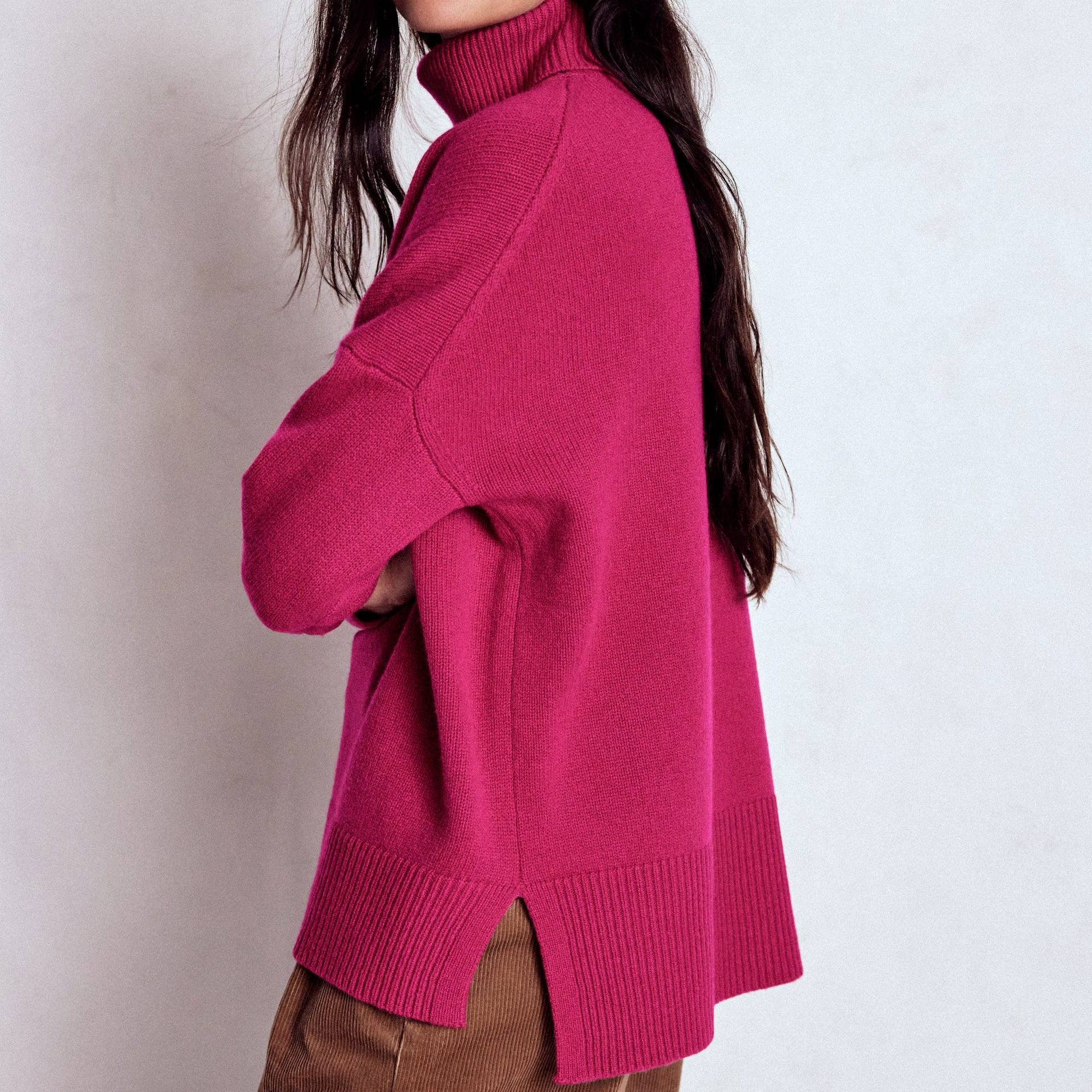 Polly Merino Roll Neck Jumper-Sorbet Pink