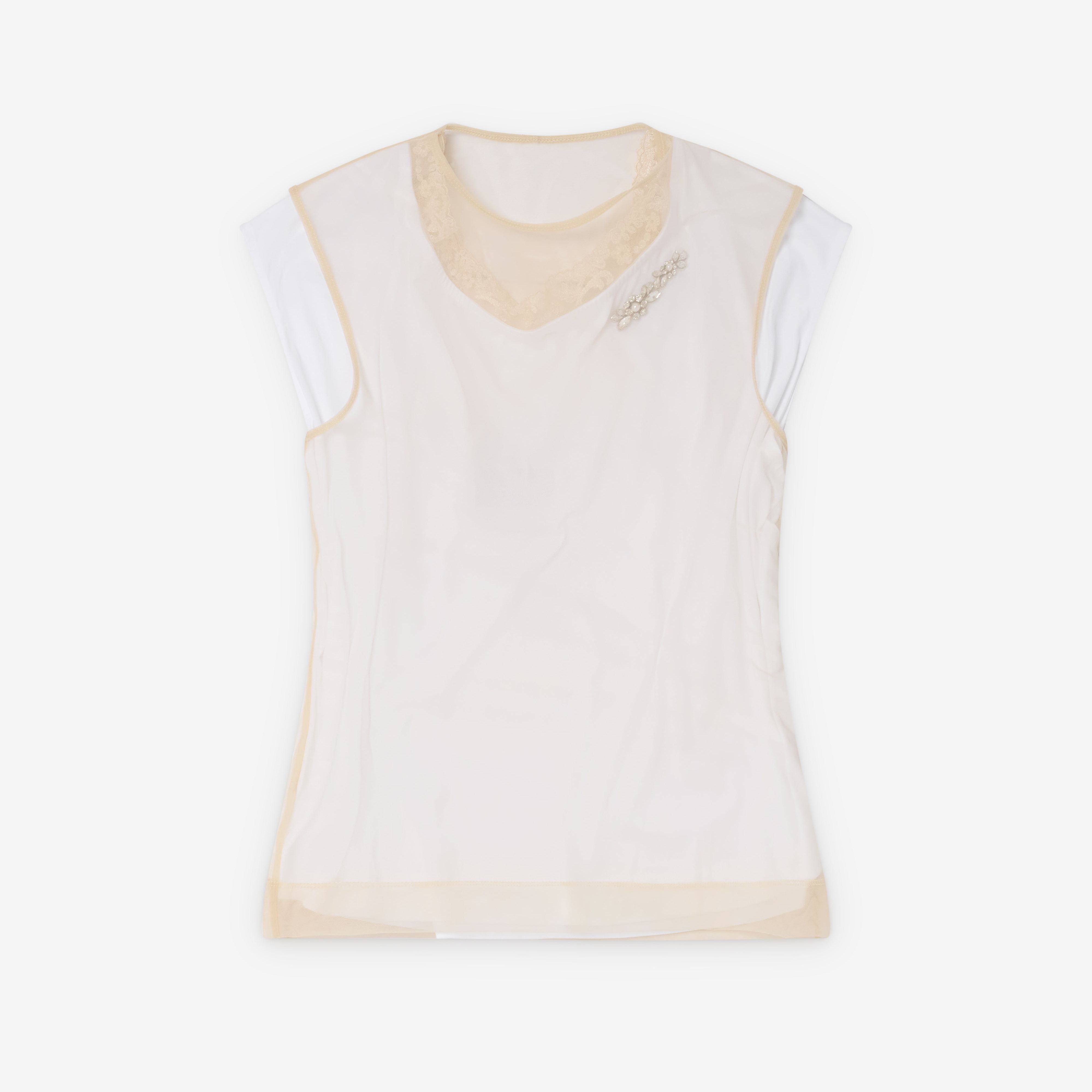 Simone Rocha - Women's Layered Liquid Cap Sleeve Lace Trim T-Shirt - (white)