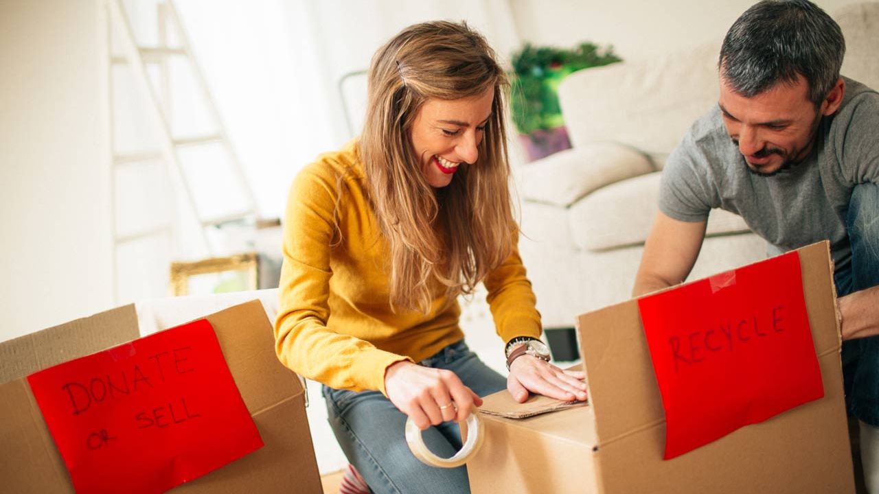 Couple organizing their home