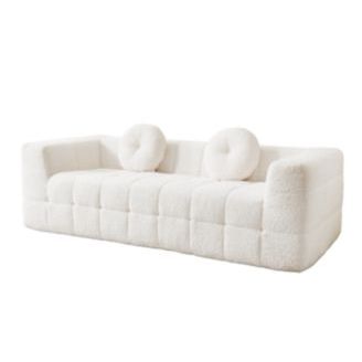 Modern Boneless Couch With Two Throw Pillows, Checkered Fabric Sofa