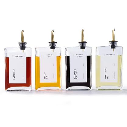 Apt 1101 Olive Oil Dispenser for Kitchen, Cooking Oil and Vinegar Dispenser Set, Olive Oil Bottle, Soy Sauce Dispenser, Coffee Syrup Bottles With Stainless Steel Pourers (gold, Set of 4)