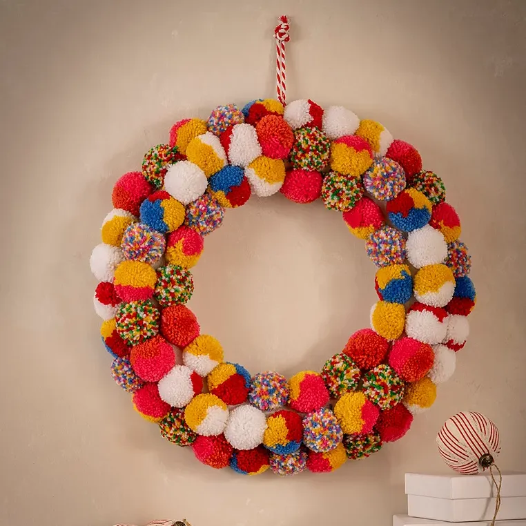 Multi Pom Pom Christmas Wreath