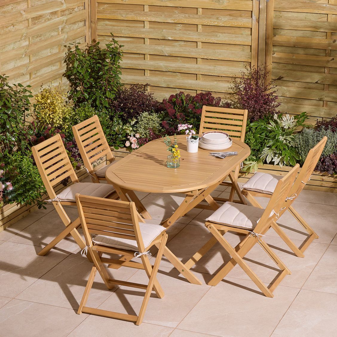Rowlinson Ashdown Folding 6 Seat Oval Dining Set With Cushions | Wayfair.co.uk