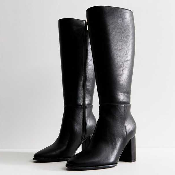 New Look, Extra Calf Fit Black Faux Leather Knee High Boots