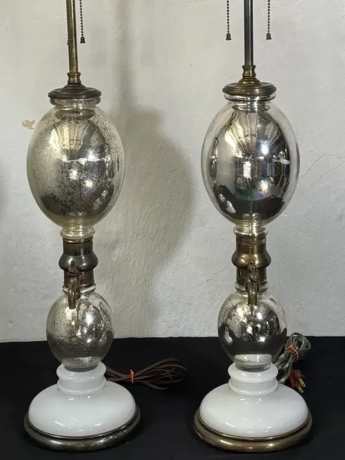 Mercury Glass Seltzer Bottle Lamps by Warren Kessler