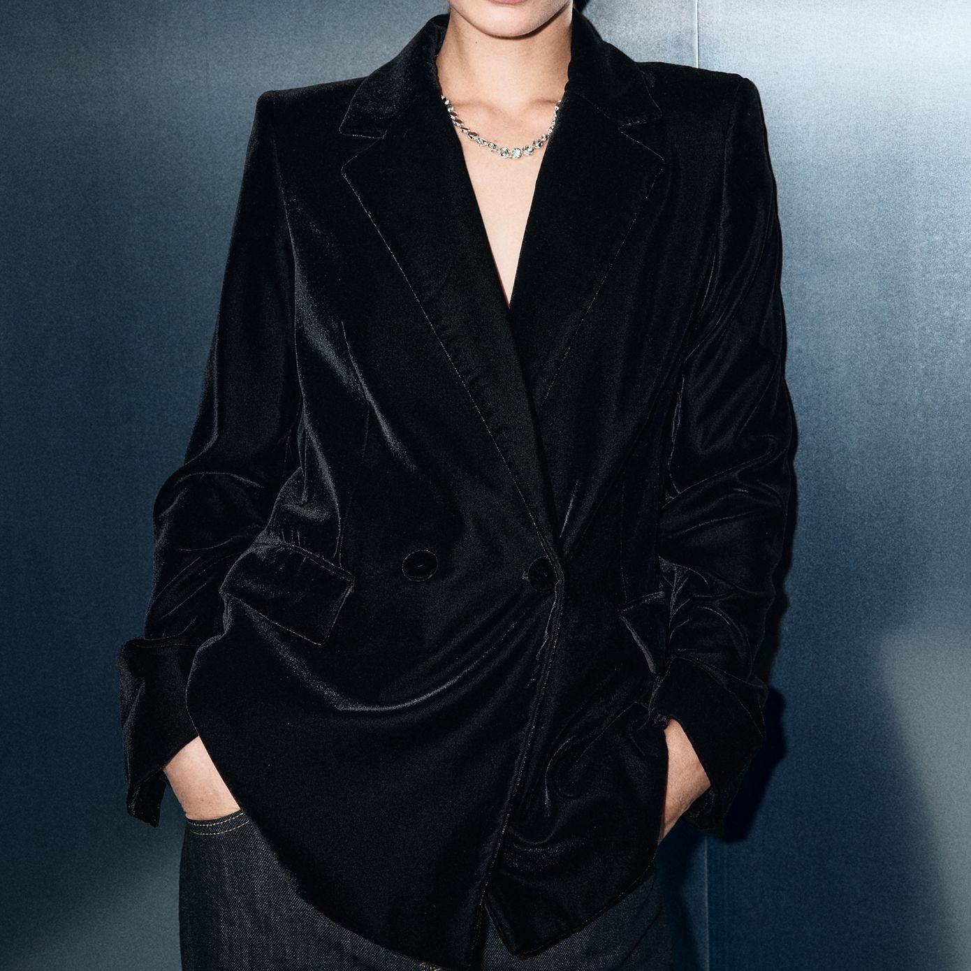 Double-Breasted Velvet Jacket - Women | Mango United Kingdom