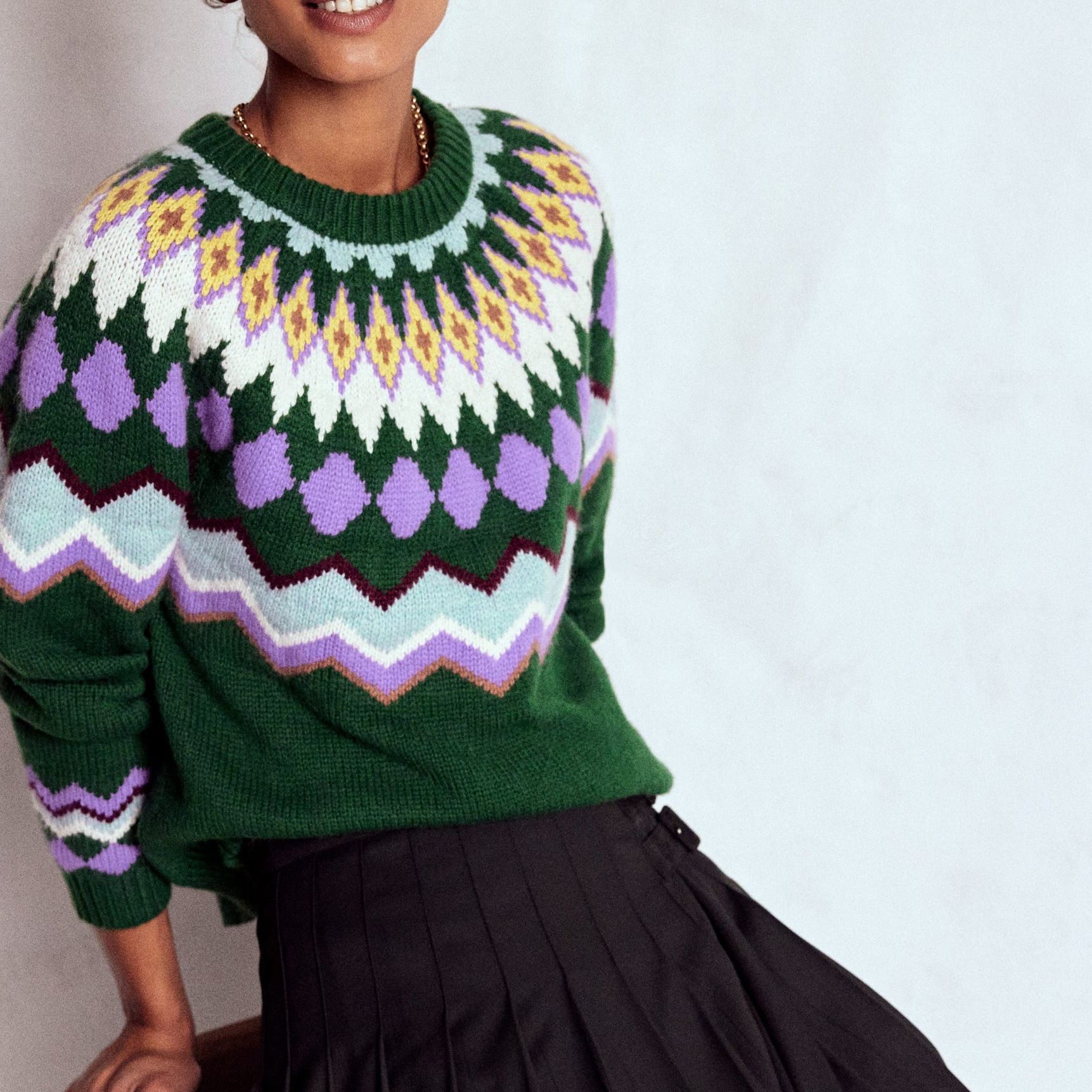 Eleanor Fair Isle Jumper-Promenade Green Melange