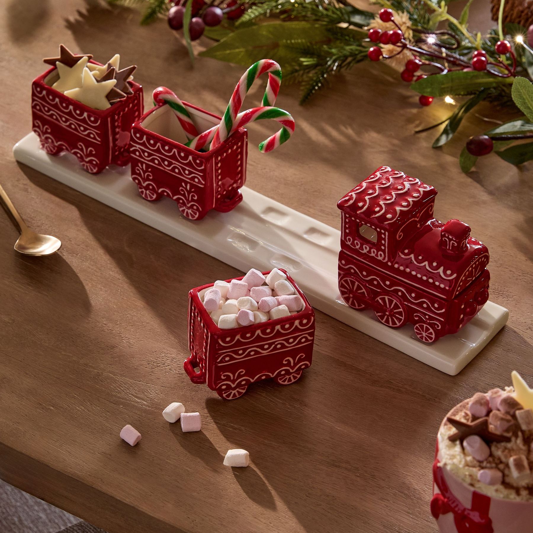 Red Ceramic Train Serveware Ornament - Size One