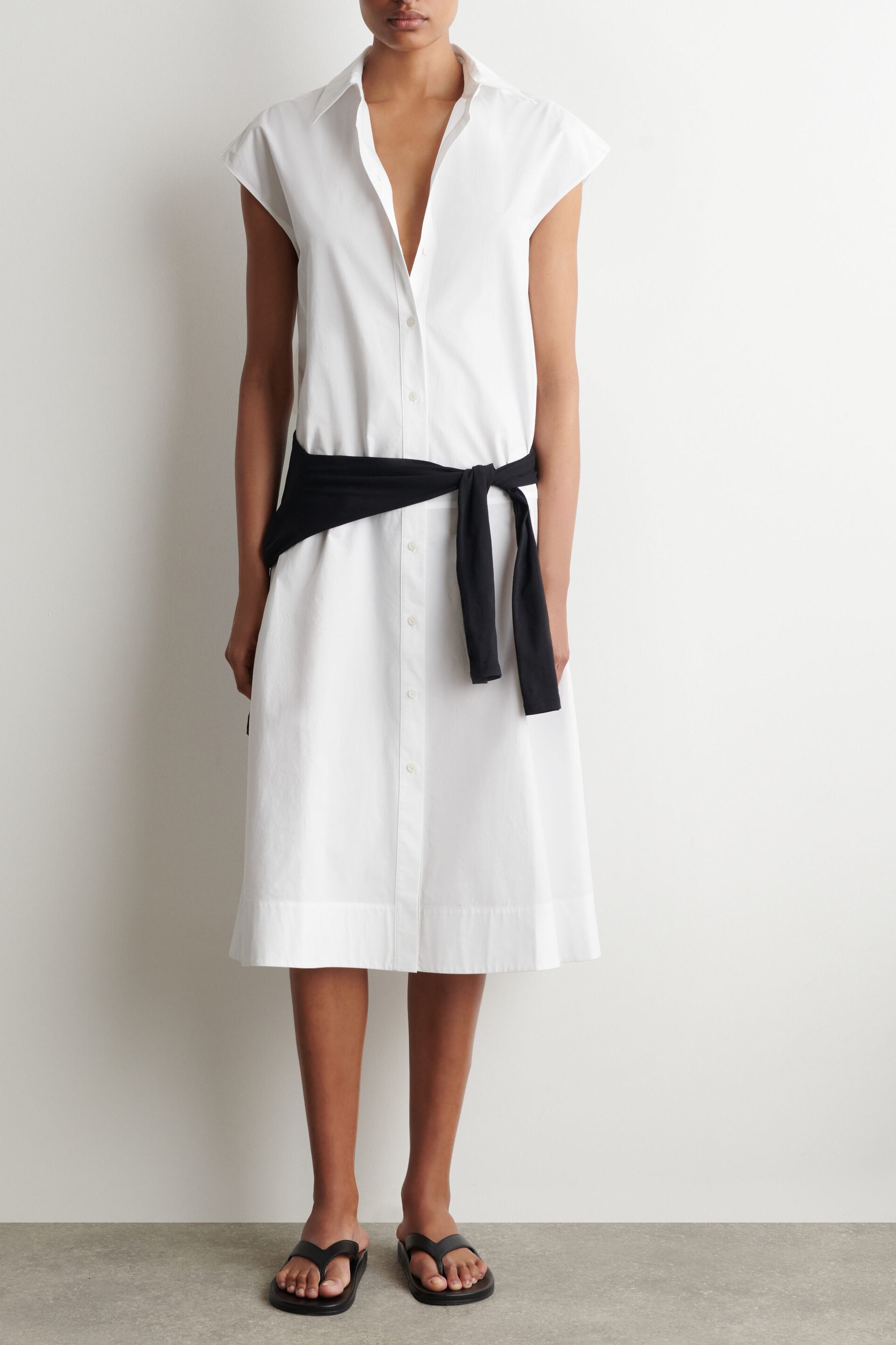 Sleeveless Cotton-Poplin Shirt Dress