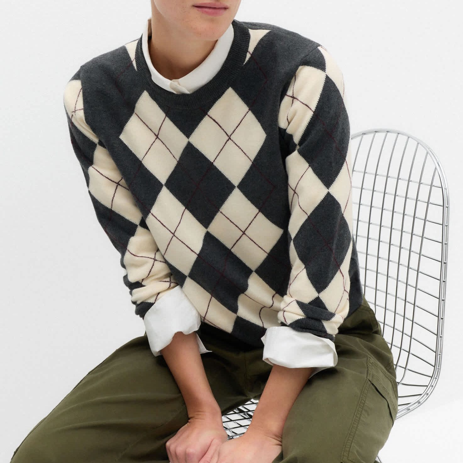 Air Yarn Argyle Crew Neck Jumper