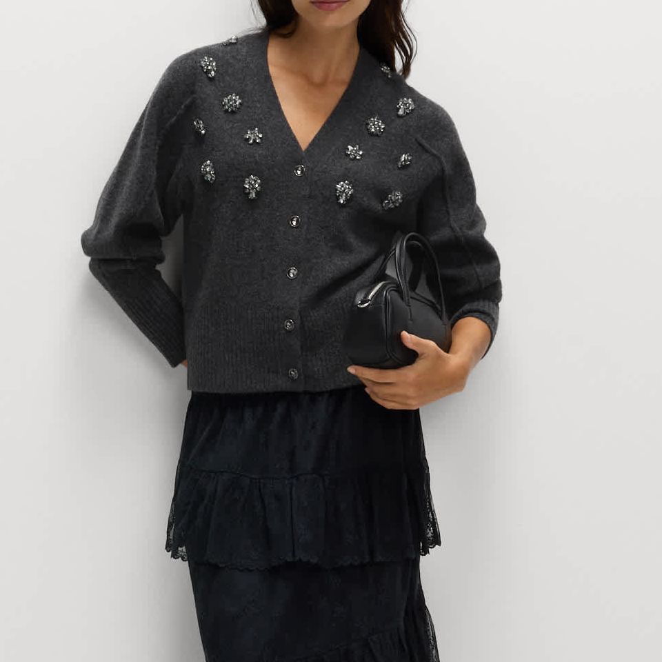 Embellished V-Neck Cardigan With Wool