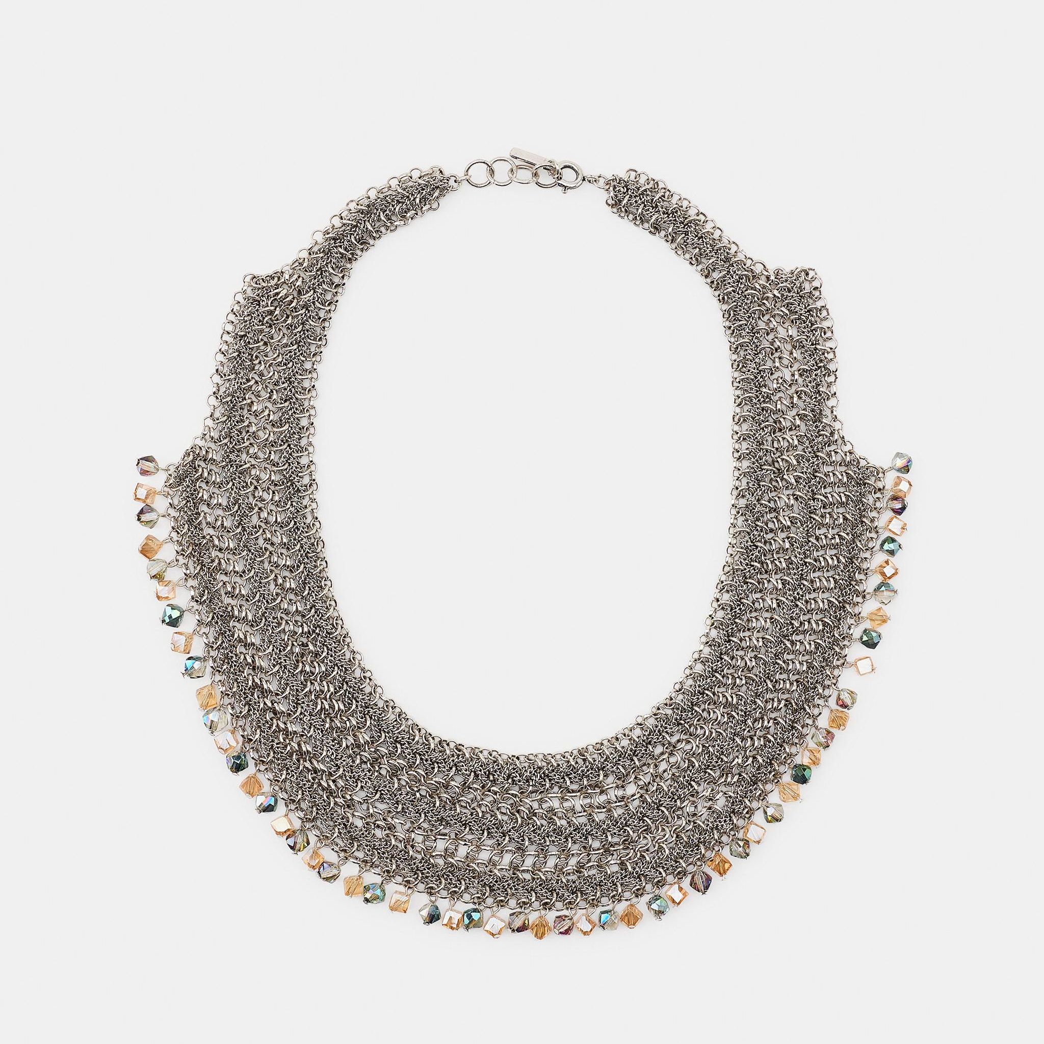 Jewelled Bib Necklace - Silver - M