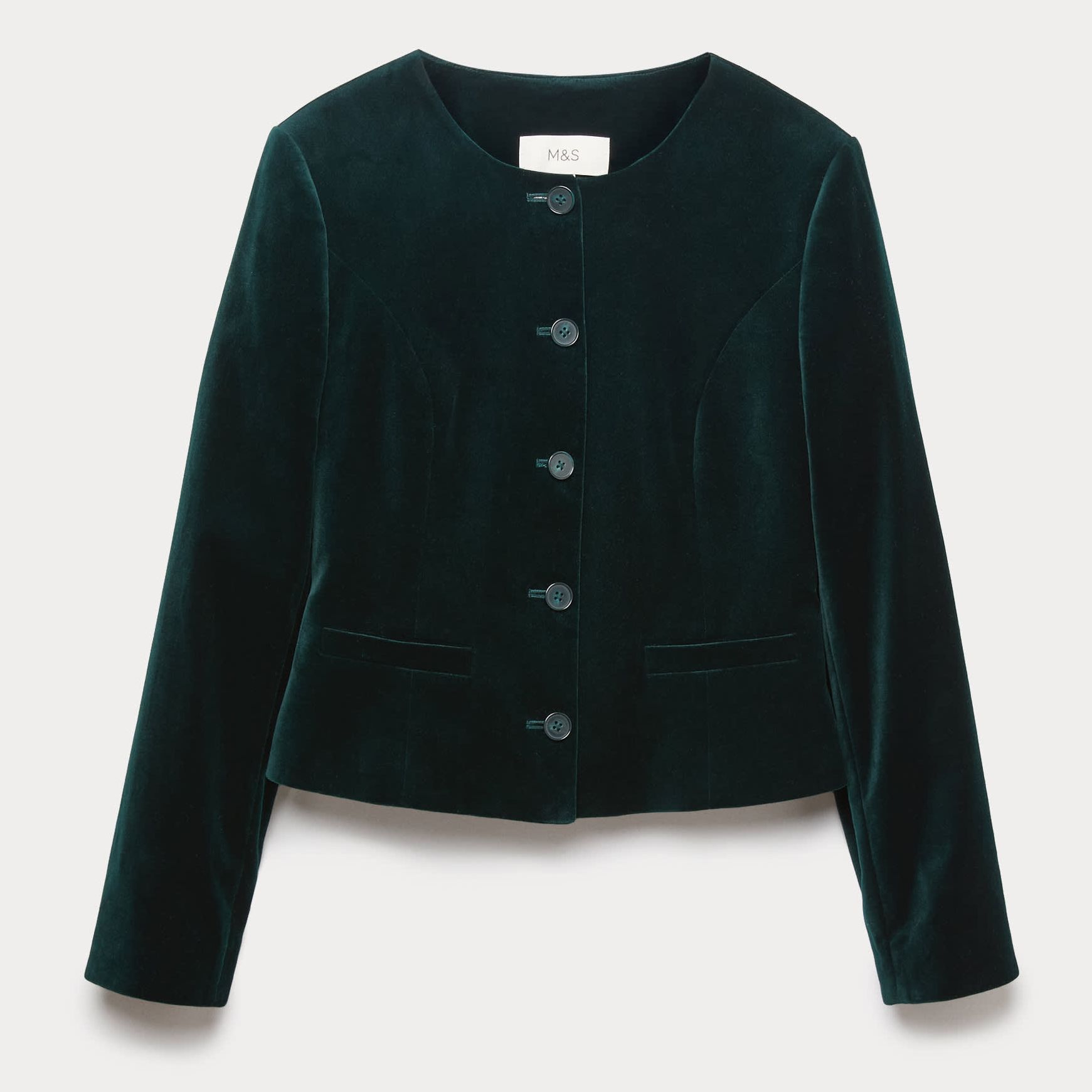 Velvet Cotton Rich Tailored Collarless Blazer