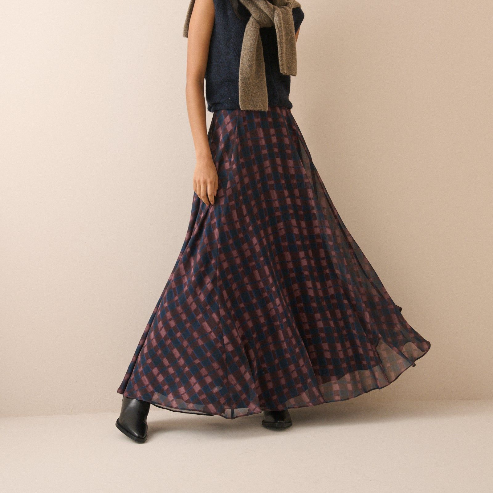 Blue and Burgundy Check Madden Maxi Skirt
