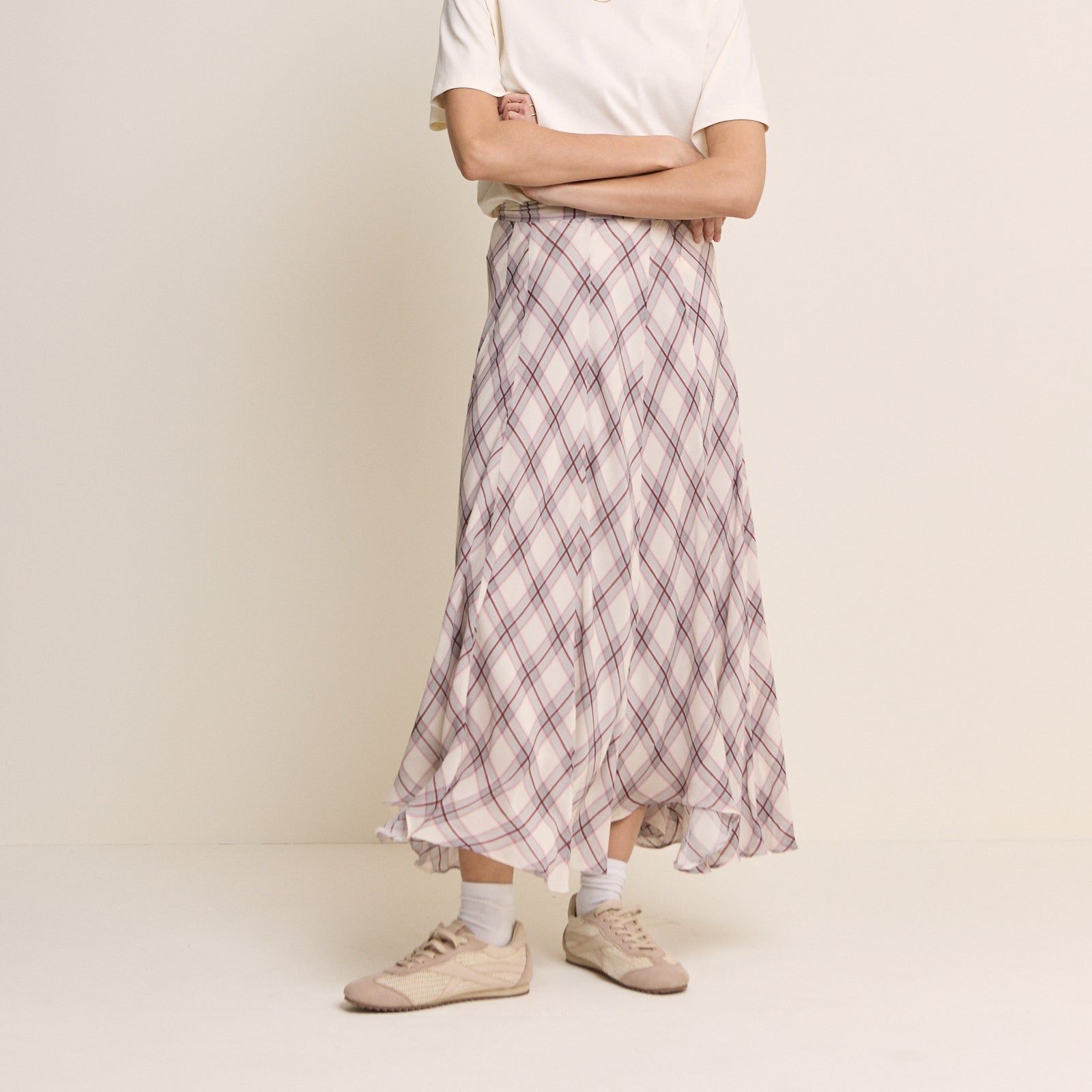 Pink Check Midi Skirt