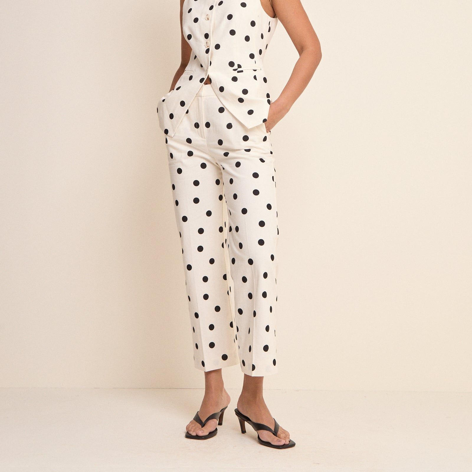White Polka Dot Cigarette Trousers