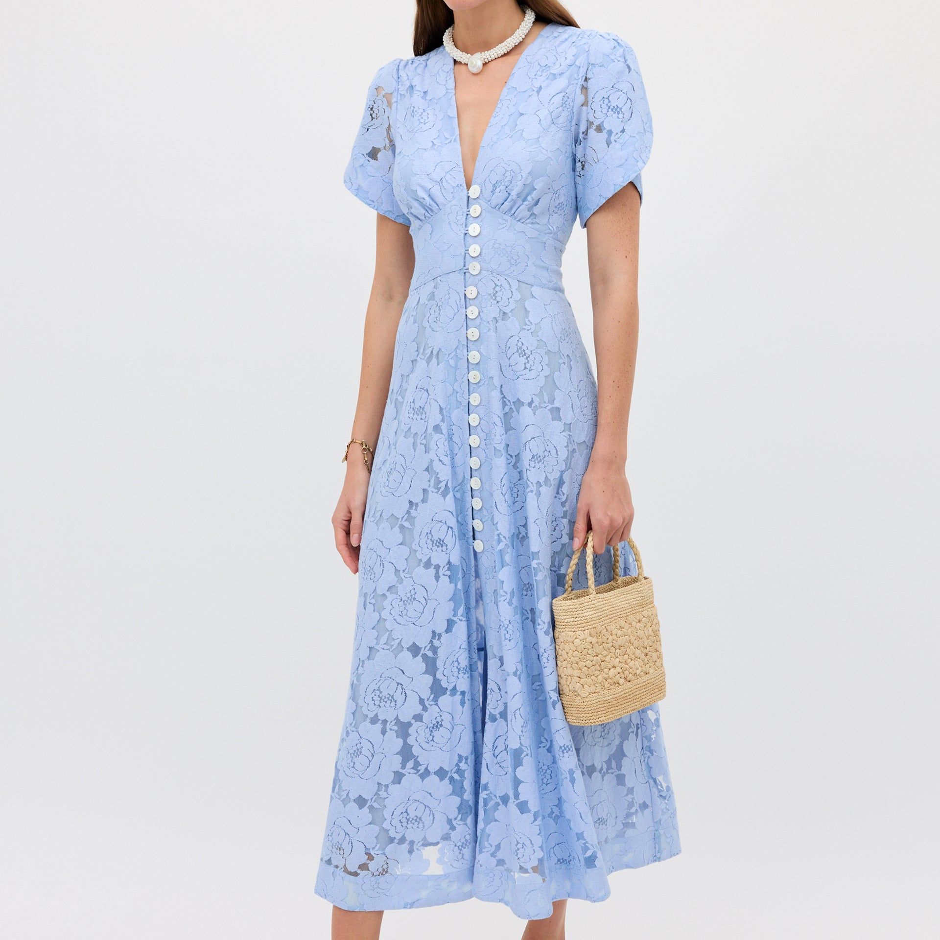 Novara Lace Midi Dress in Vintage Blue