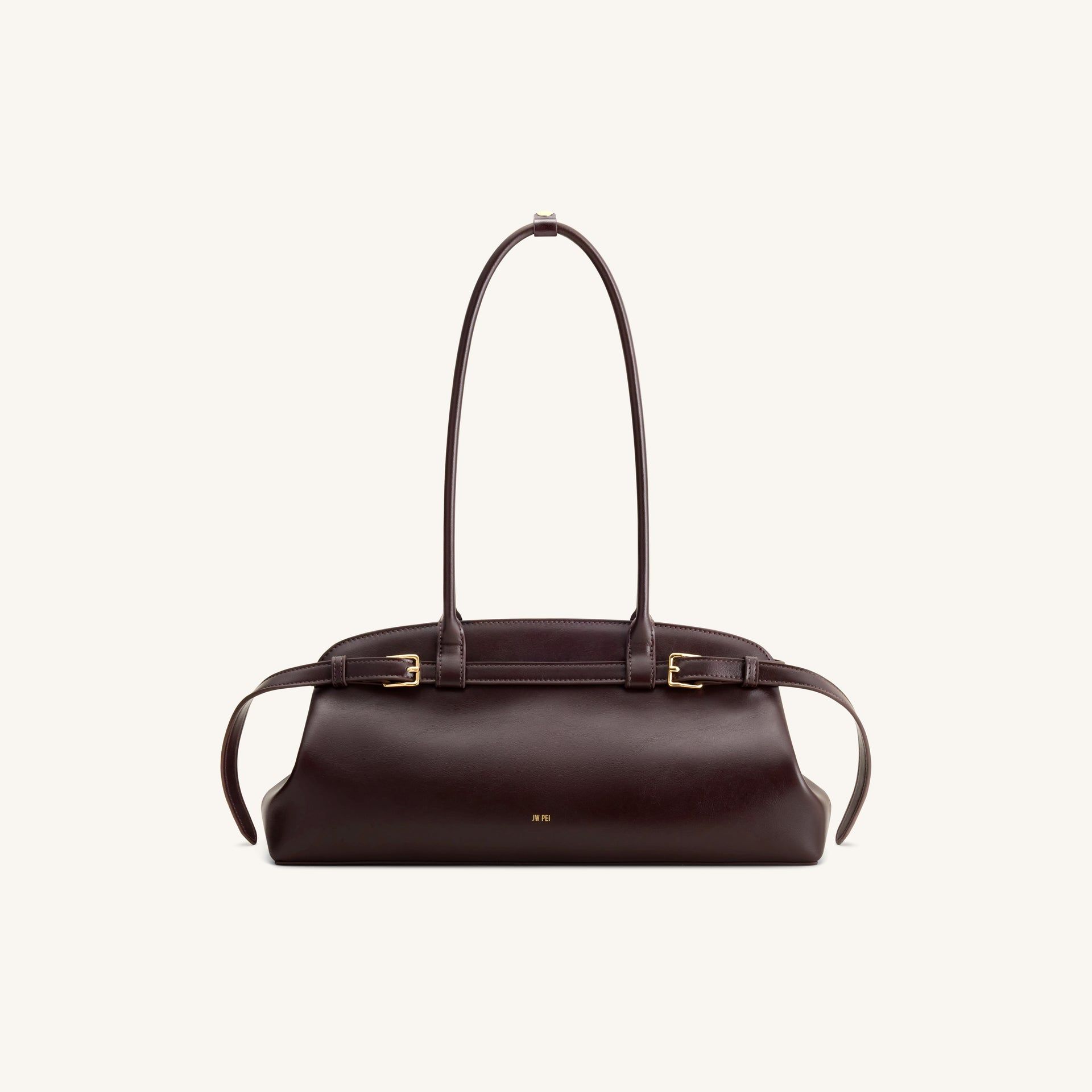 Arden Belt Detail East-West Shoulder Bag - Dark Brown