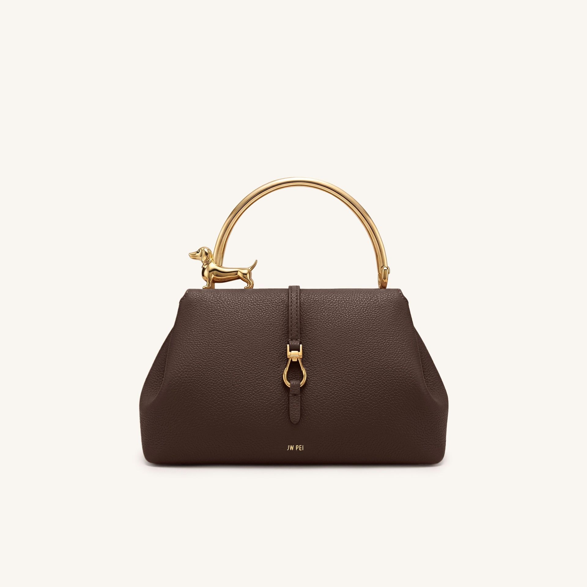 Bruna Dachshund Metal Handle Top Handle Bag - Dark Brown