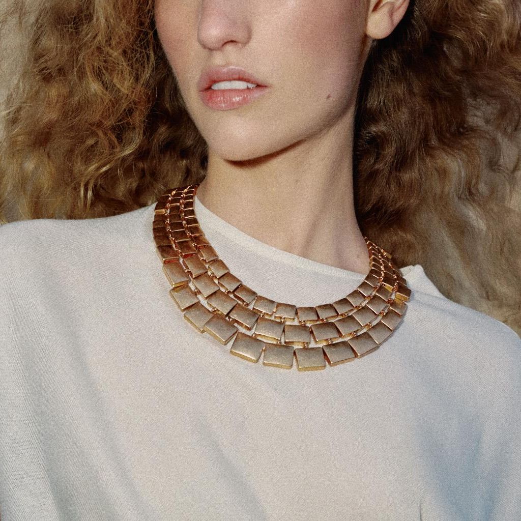 Triple Metal Plate Necklace - Golden - M