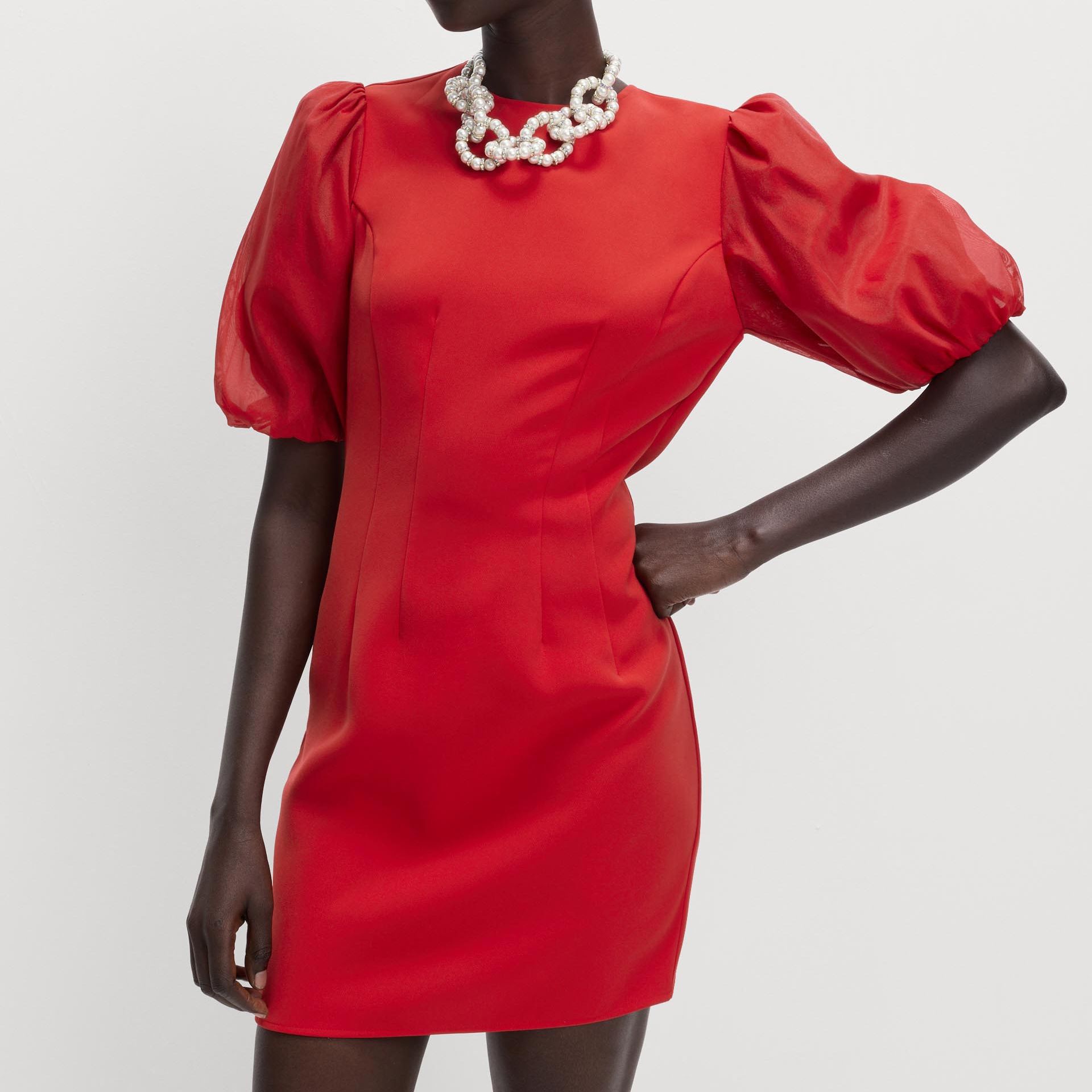 Organza Puff Sleeve Mini Shift Dress