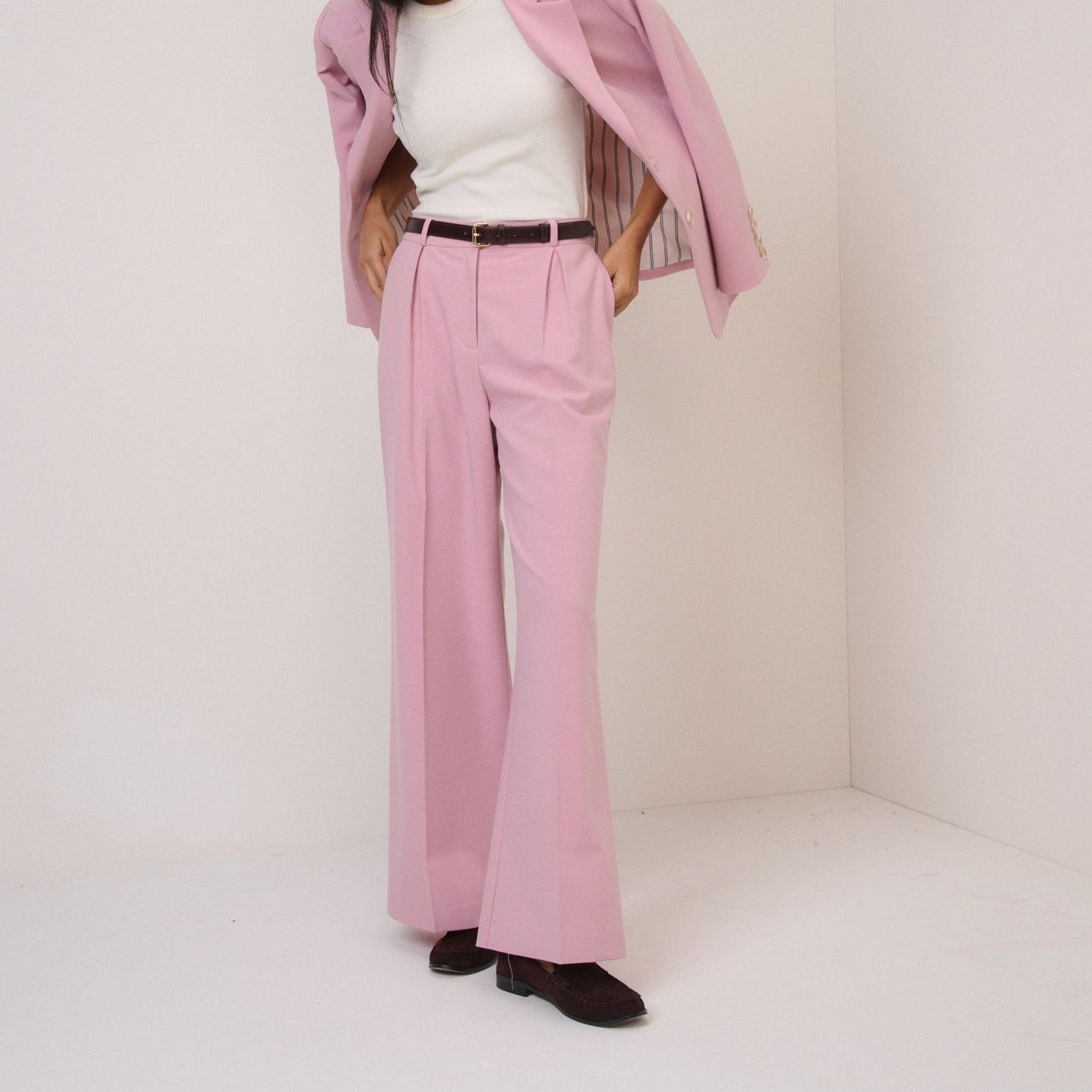 Pink High Waisted Wide Leg Trousers