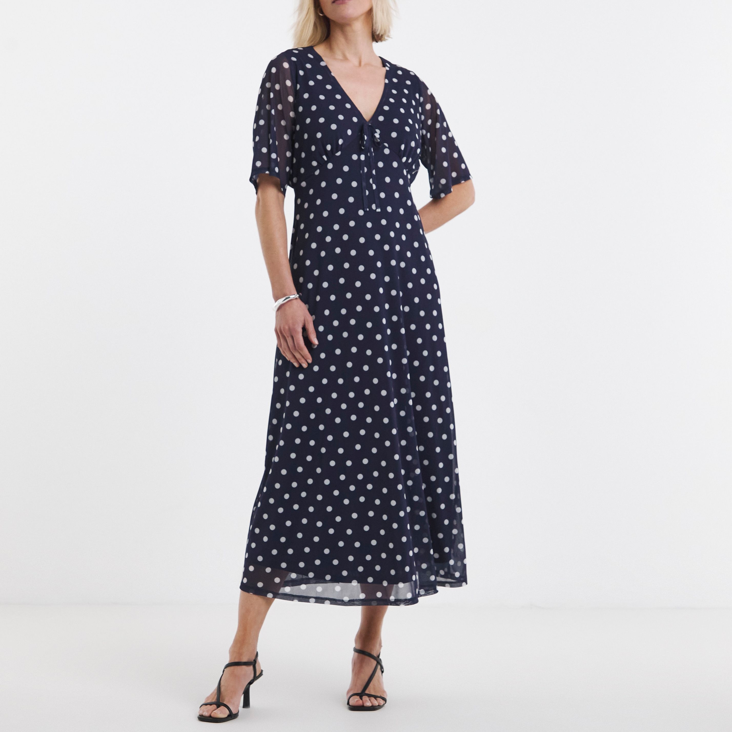Spot Print Mesh Midi Dress