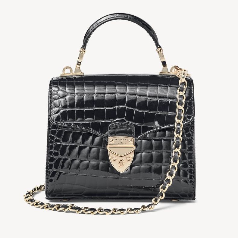 Aspinal Black Patent Croc Mini Mayfair