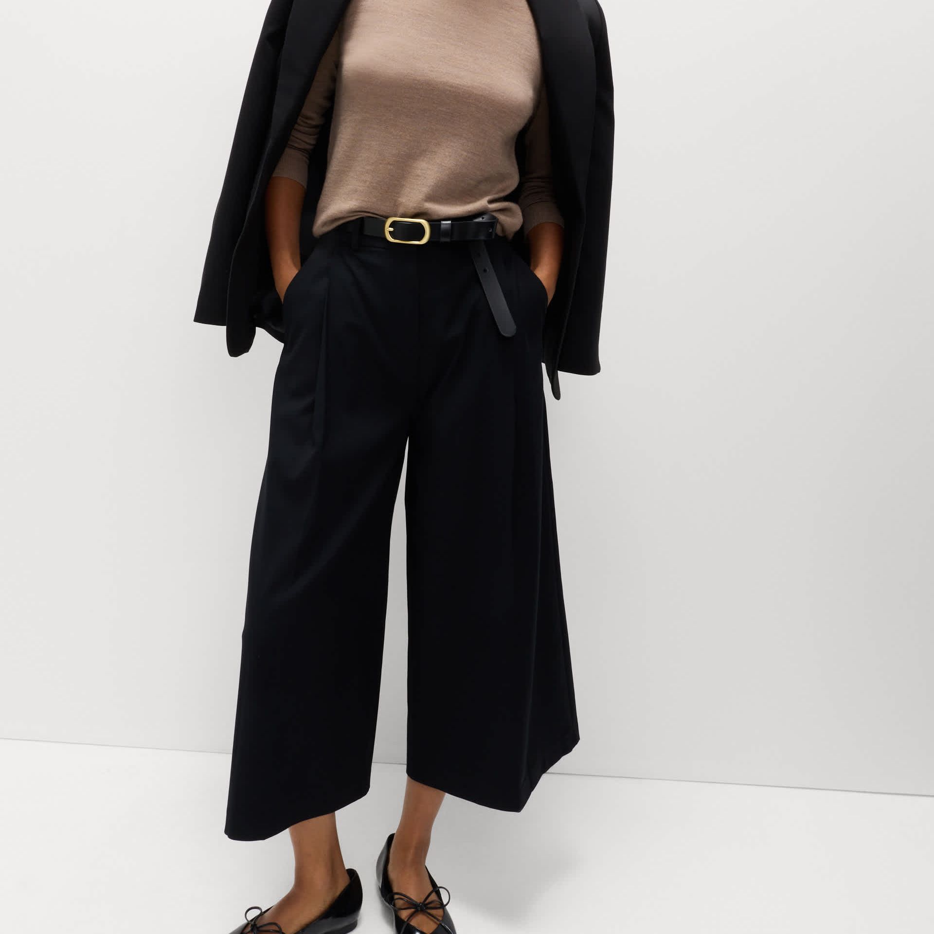 Woven Pleated Wide Leg Culottes