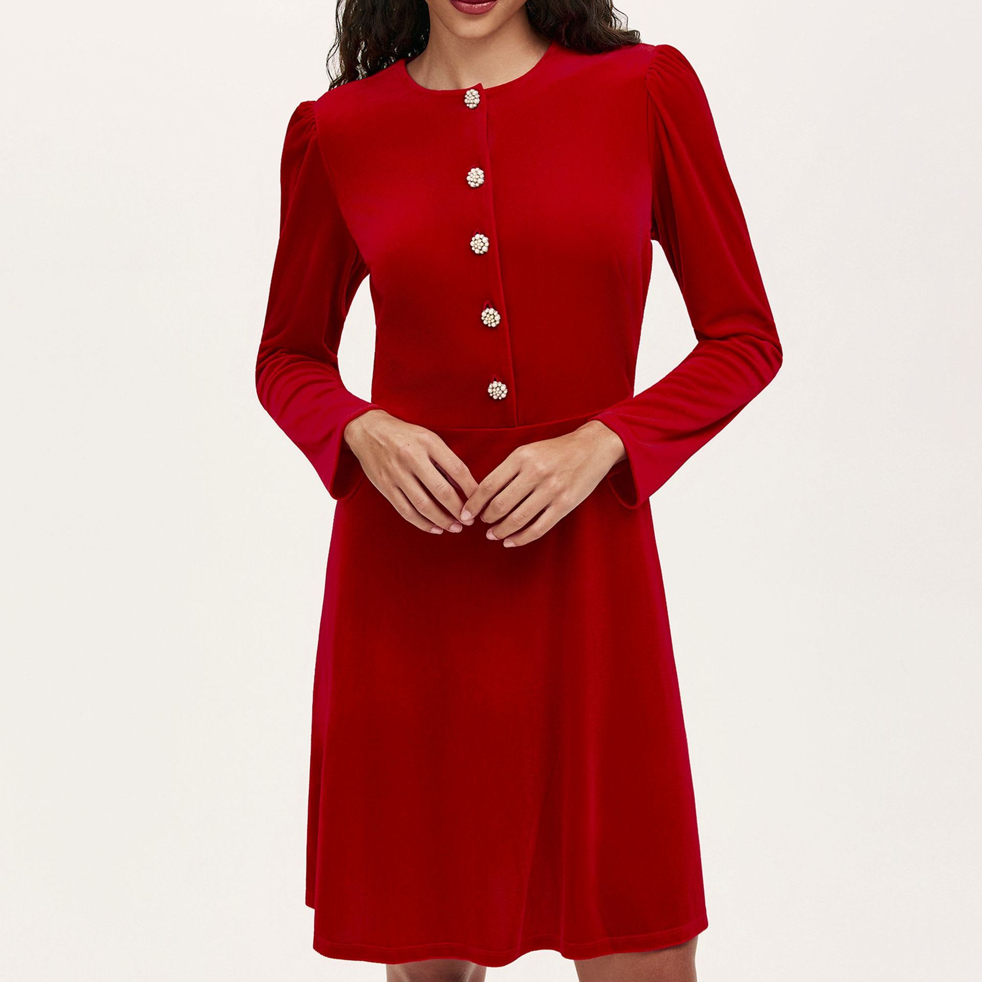 Velvet Round Neck Mini Skater Dress