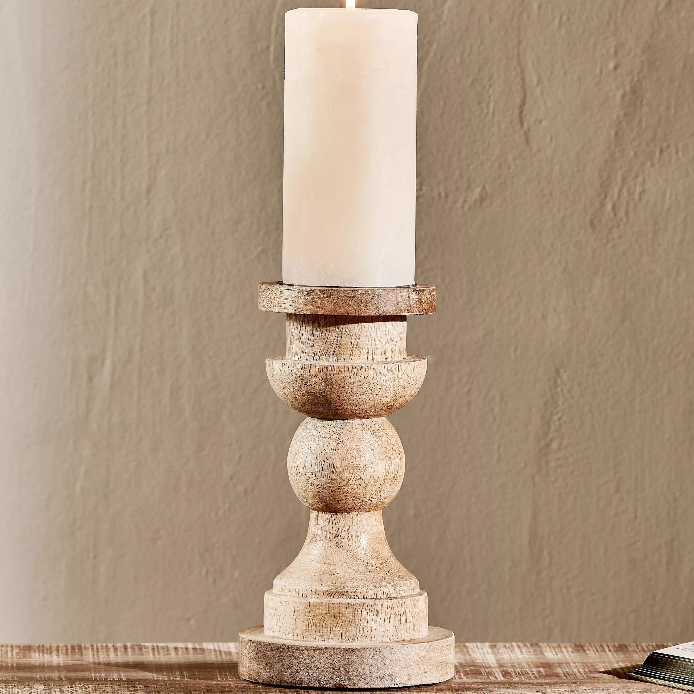 Nkuku Kibibi Wooden Candlestick, Natural