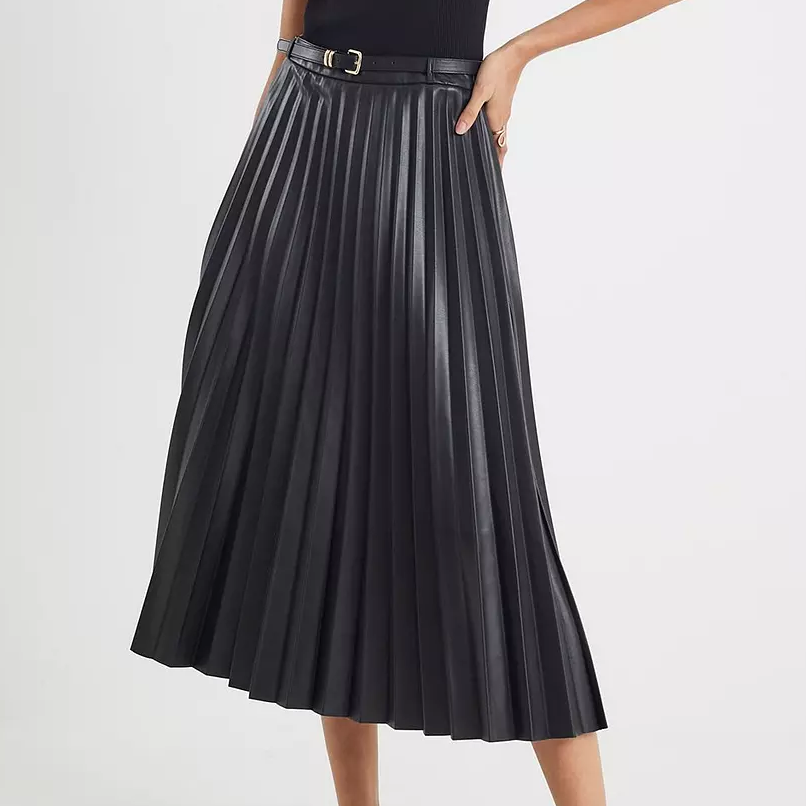River Island, faux leather pleated midi skirt