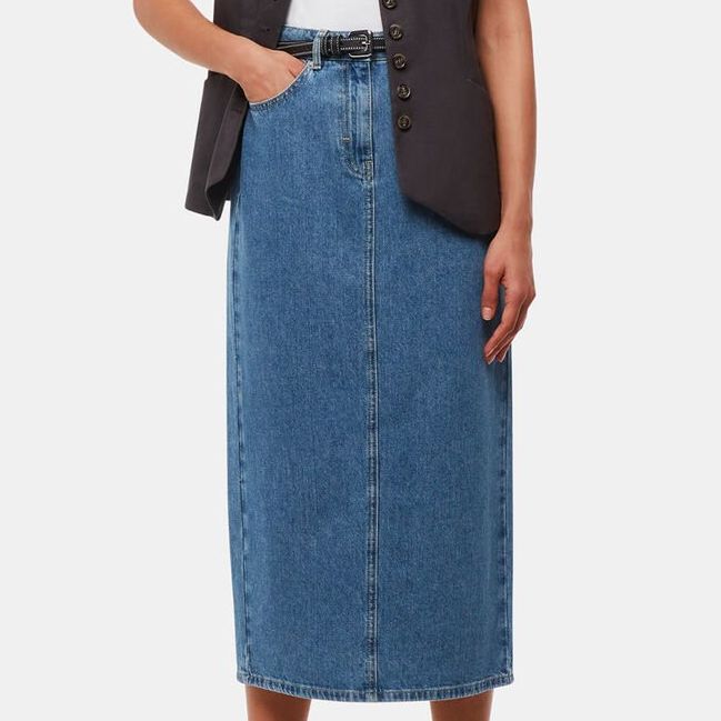 Straight Denim Midi Skirt