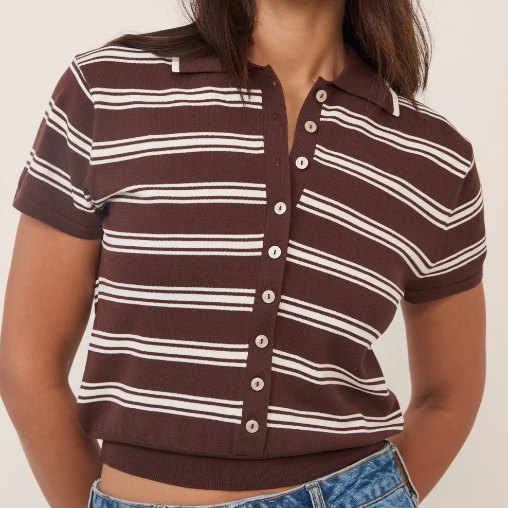 Nobody's Child, Brown Striped Knitted Polo Top