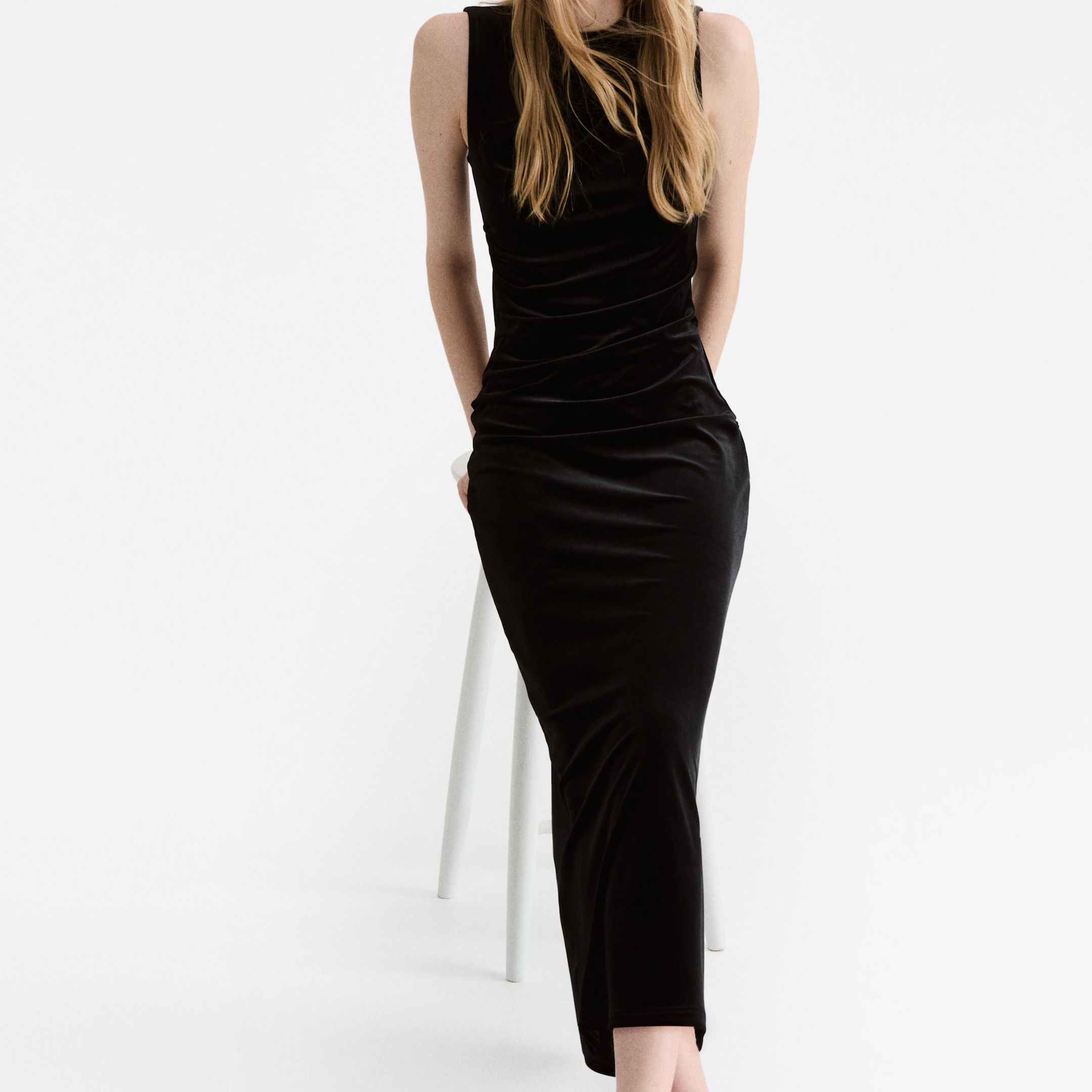 Sleeveless Velour Dress - Black