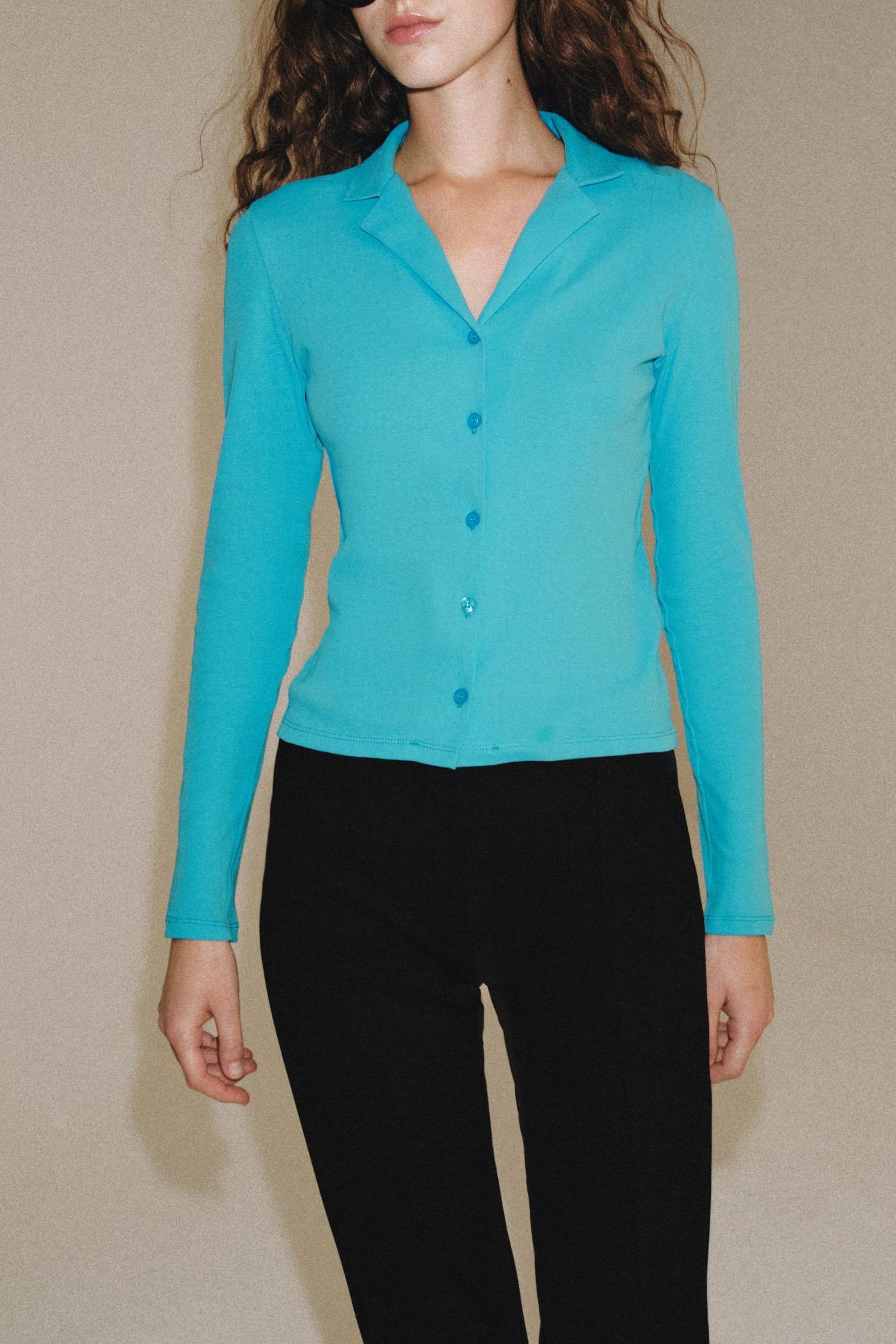 100% Cotton Buttoned Shirt - Electric Blue - S