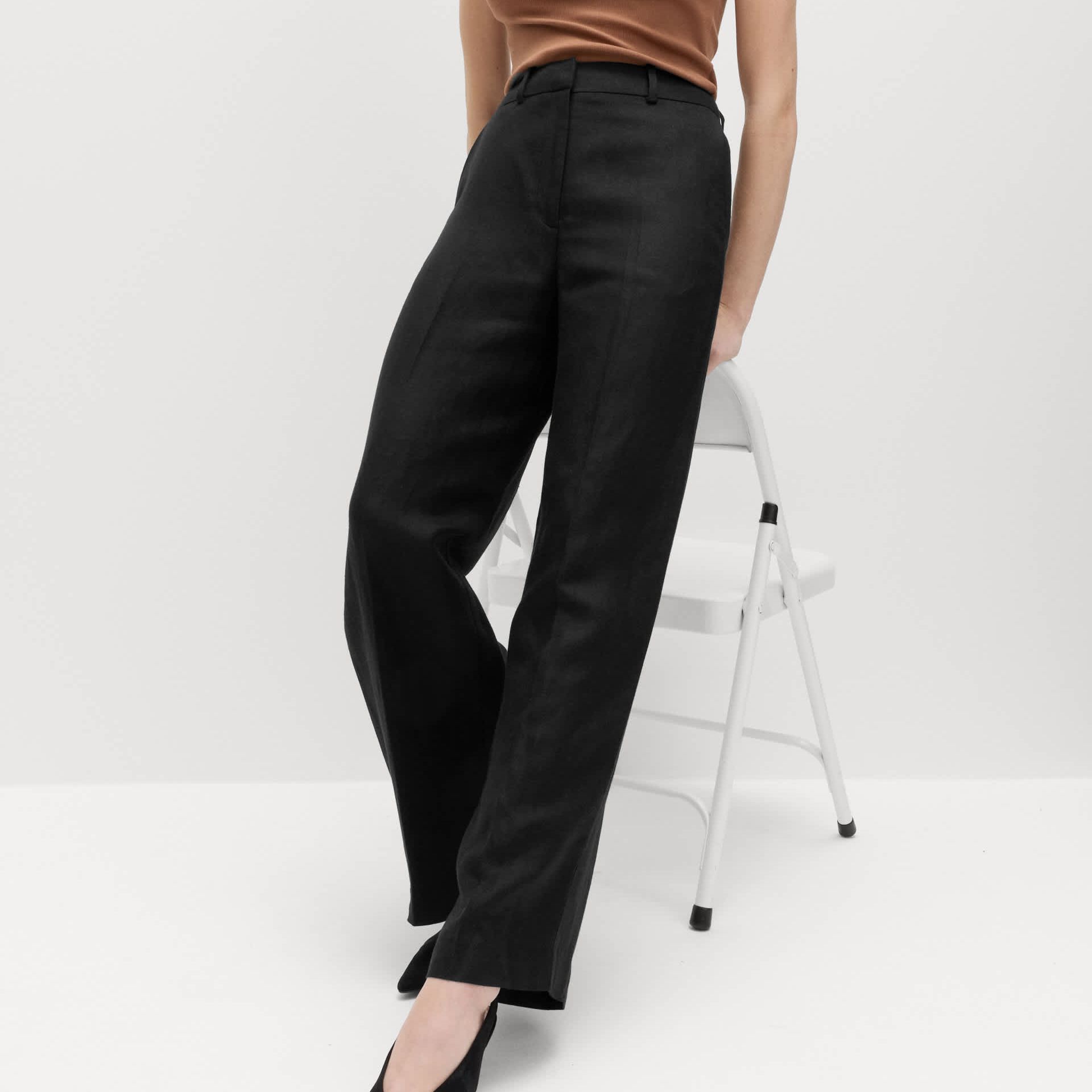 Linen Blend Relaxed Straight Trousers