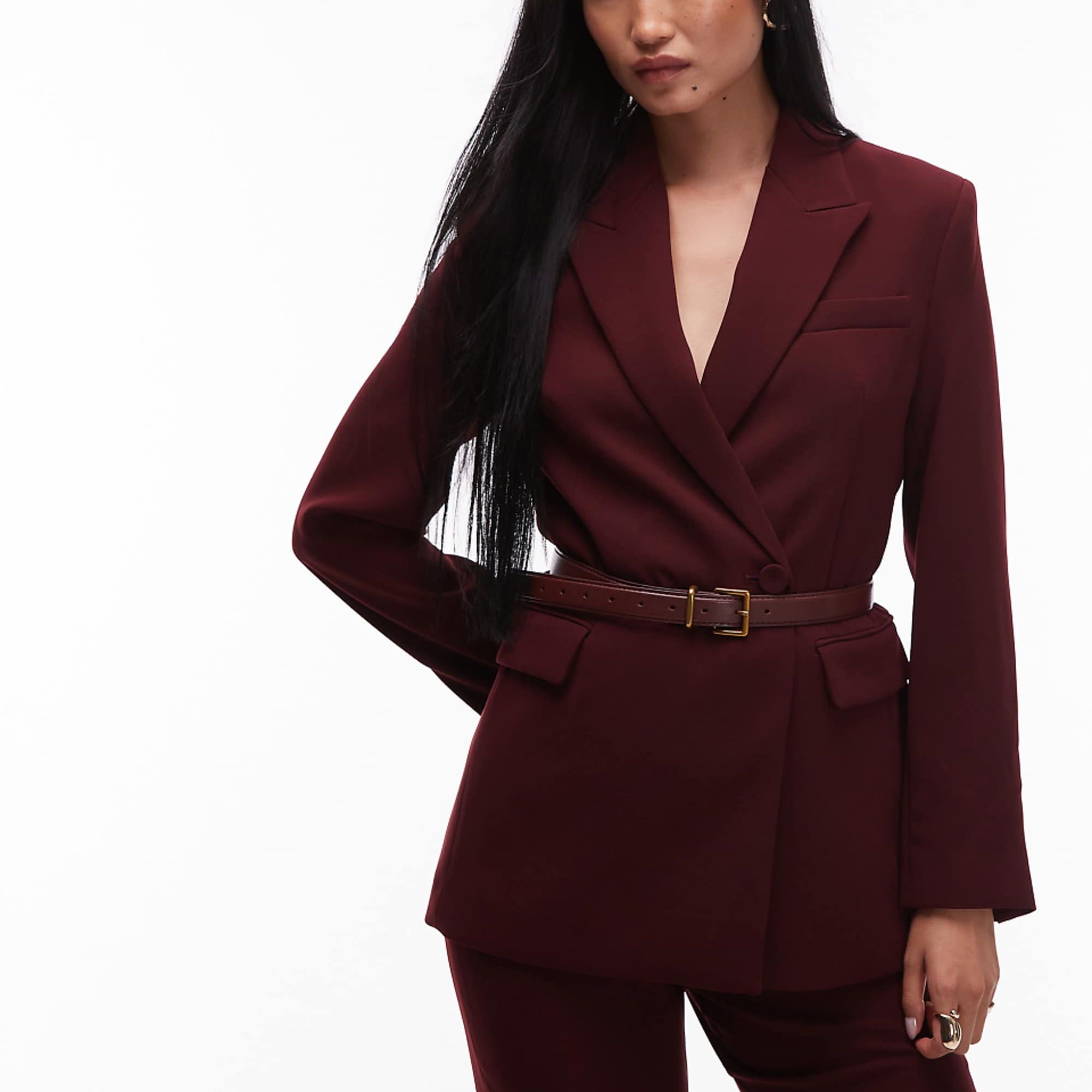 Mango Cross Button Blazer Co-Ord in Burgundy