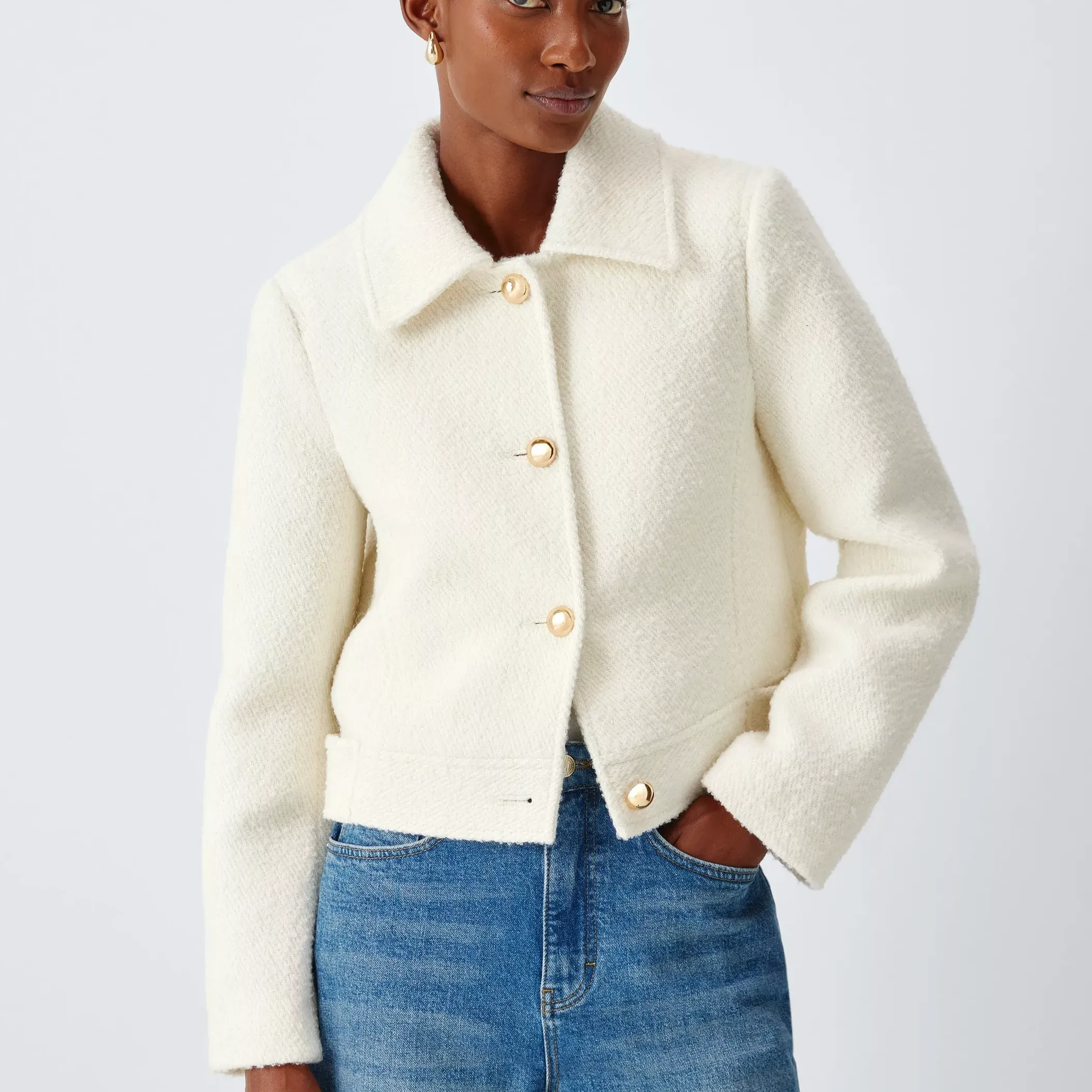 John Lewis Wool Blend Boucle Jacket, Navy